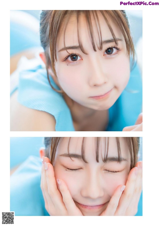 A woman with her eyes closed and her hands on her face.